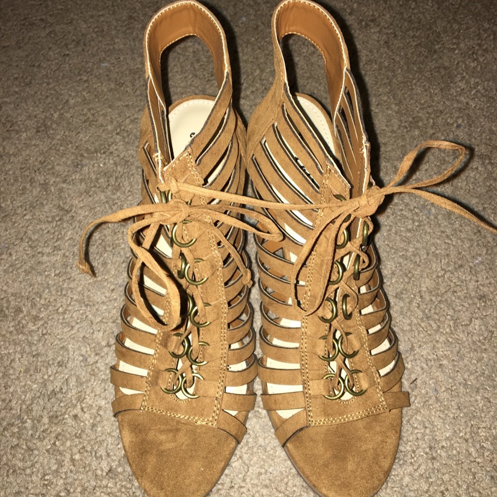 Brown tie ankle booties